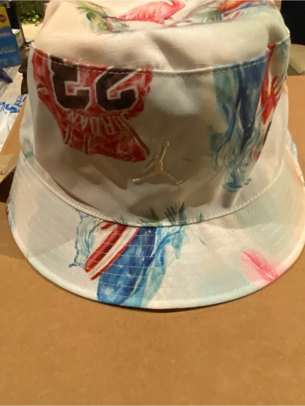 Jordan White Bucket Hat with Multicolor Watercolor Prints reversible
